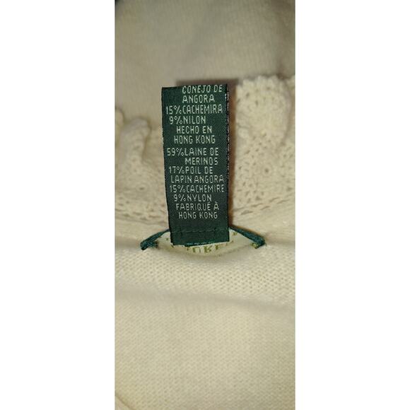 Lauren Ralph Lauren Lace Ruffle Trim Neck Cream Sweater Merino Wool Cashmere XL - Picture 7 of 8